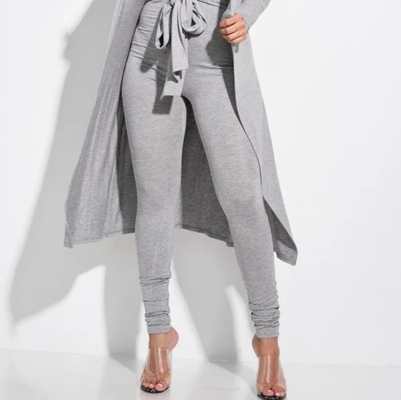 Grey Spaghetti Jumpsuit with Waist Tie and Duster! - Picture 2 of 3
